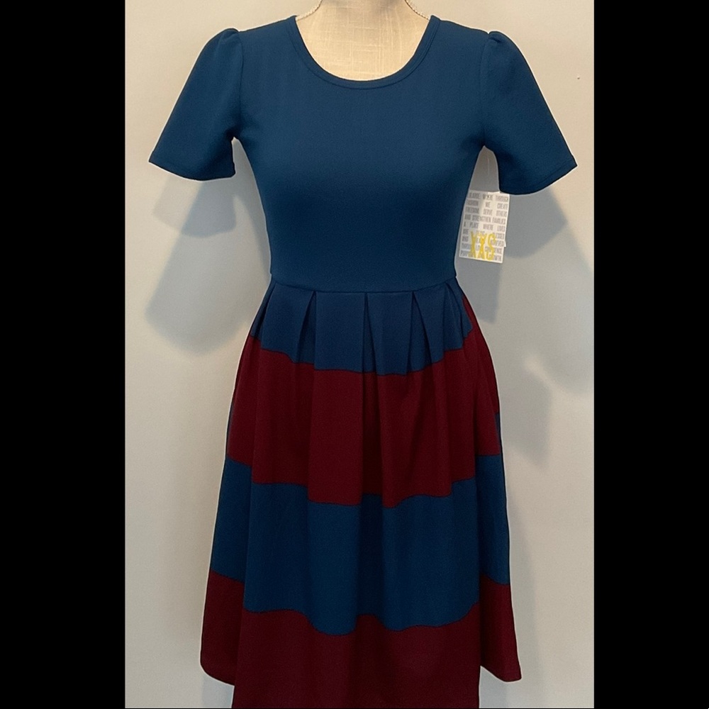 Lularoe Blue & Burgundy Amelia Dress With Pockets - NWT - Picture 4 of 6